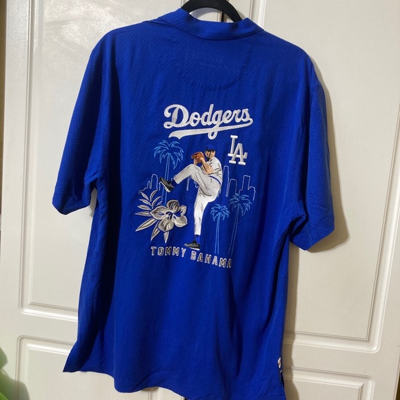 Sample tommy Bahamas los angles dodgers embroidered stitch Hawaiian button shirt - Picture 4 of 12